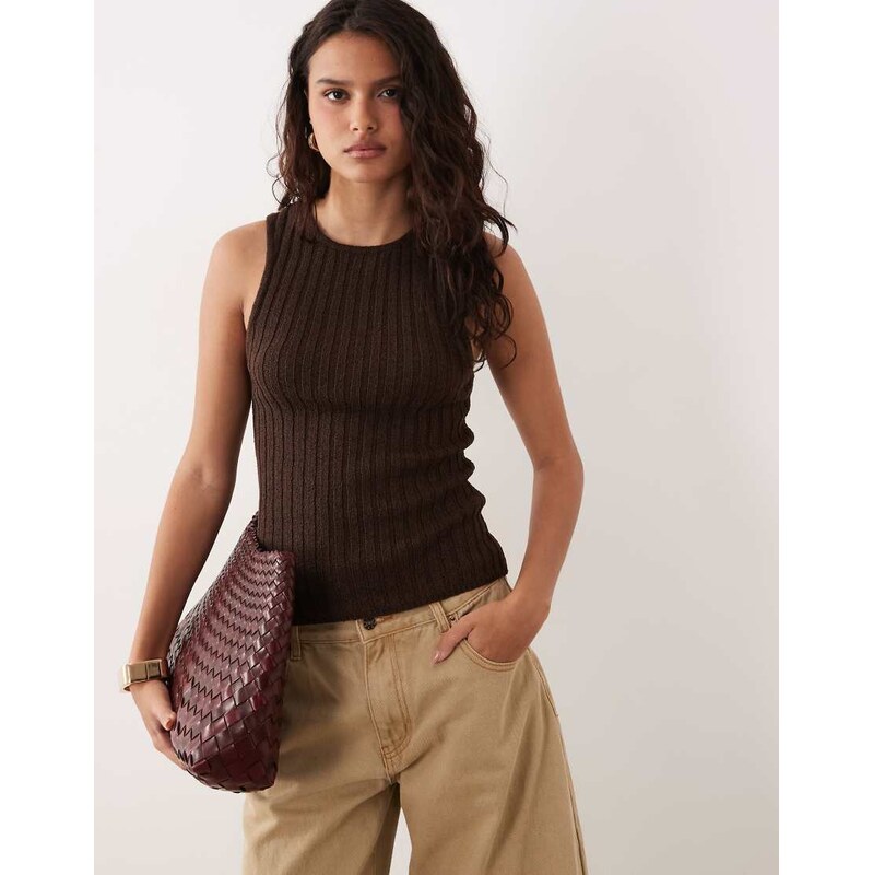 ASOS DESIGN ribbed racer boucle vest in chocolate-Brown