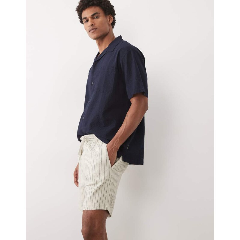 Threadbare pull on stripe shorts in ecru-Neutral