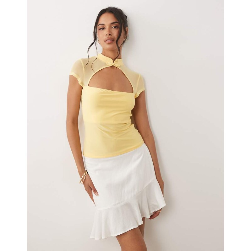 ASOS DESIGN rouleau loop cut out top in yellow