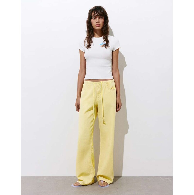 Pull&Bear Straight-leg drawstring trousers in yellow