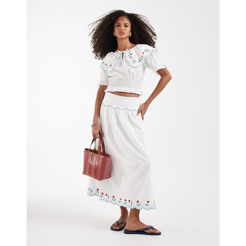 Neon Rose co-ord tiered midaxi skirt in white floral