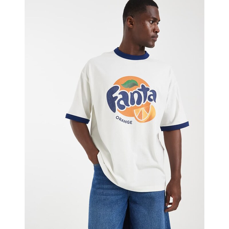 ASOS DESIGN oversized t-shirt with Fanta print in off white