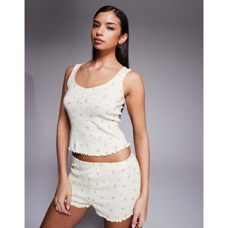 Boux Avenue meadow floral pointelle vest and short set in yellow
