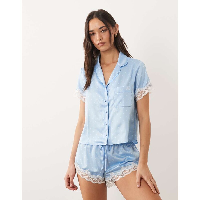 Boux Avenue Amelia short sleeve revere and short set in blue