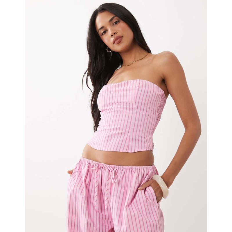 Missyempire poplin bandeau top co-ord in pink stripe