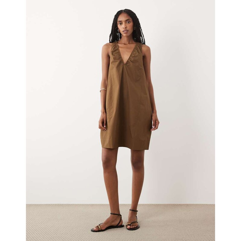 ARKET pure cotton sleeveless v-neck volume midi dress in dark