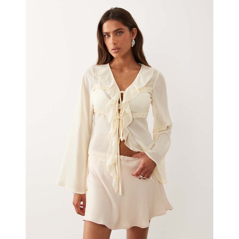 The Frolic exclusive sheer chiffon frill detail tie front flare