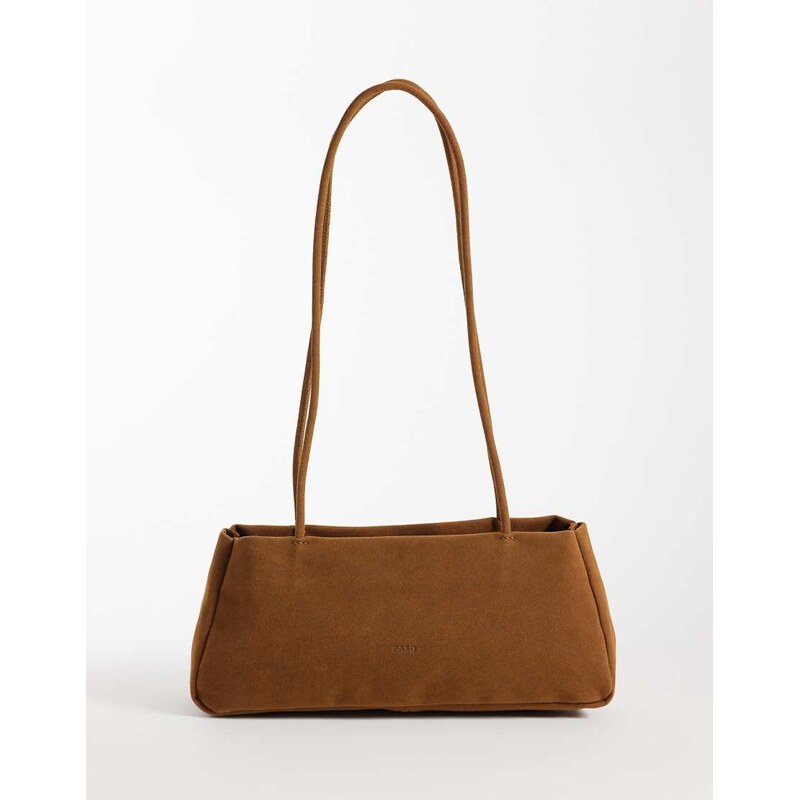 PASQ faux suede minimal long strap shoulder bag in tan-Brown