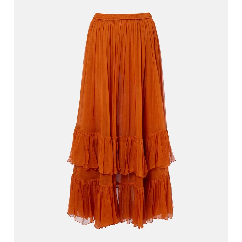 Saint Laurent Ruffled sheer silk maxi skirt