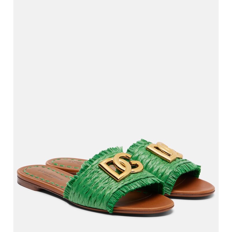 Dolce&Gabbana DG fringed raffia-effect slides
