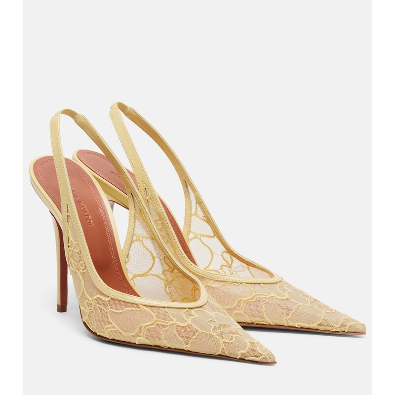 Amina Muaddi Anok leather-trimmed lace slingback pumps