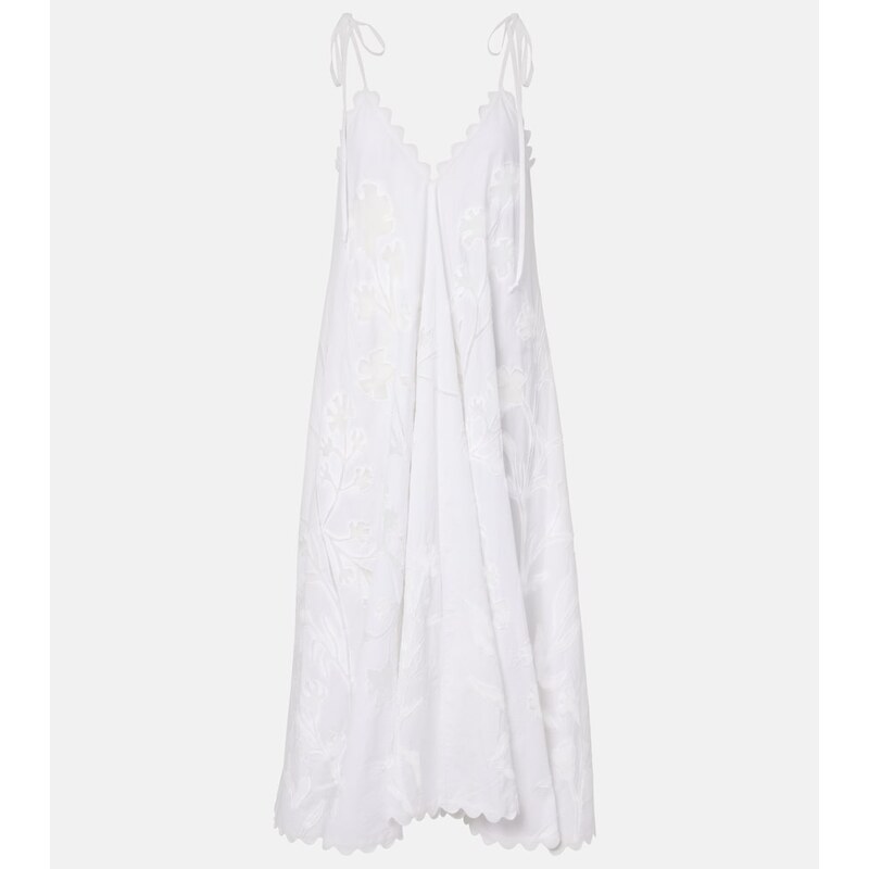 Juliet Dunn Embroidered scalloped cotton midi dress