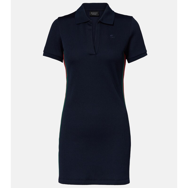Gucci Web Stripe ribbed-knit jersey polo dress