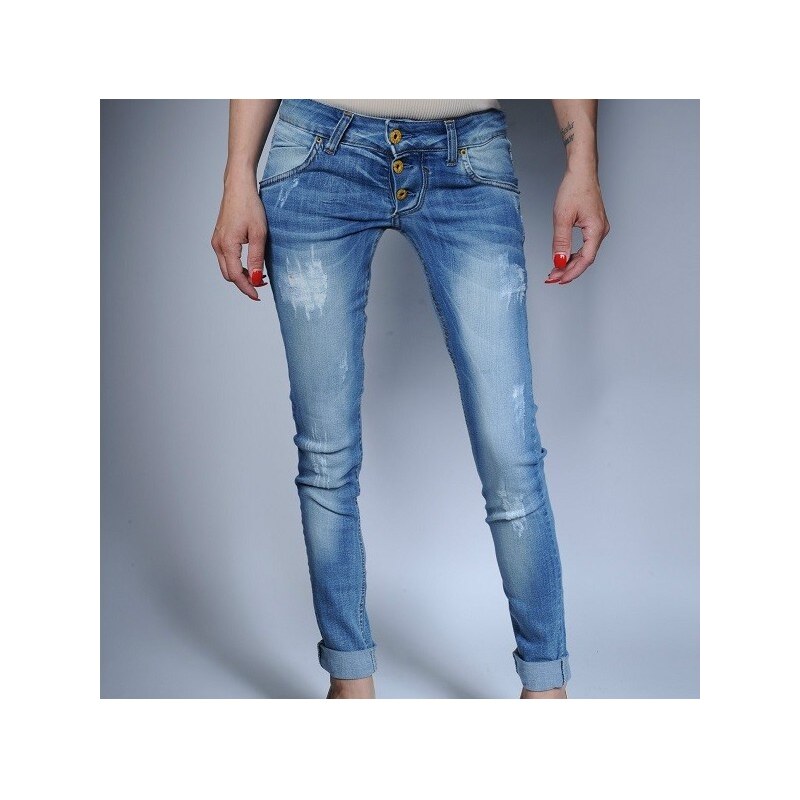 Klixs Jeans Modré slim džíny s knoflíky, Barva Modrá, Velikost 40
