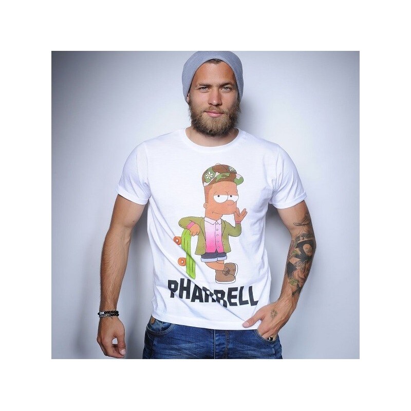 Tee-Trend Trendy pánské tričko s potiskem - PHARRELL - SIMPSONS, Barva bílá, Velikost S