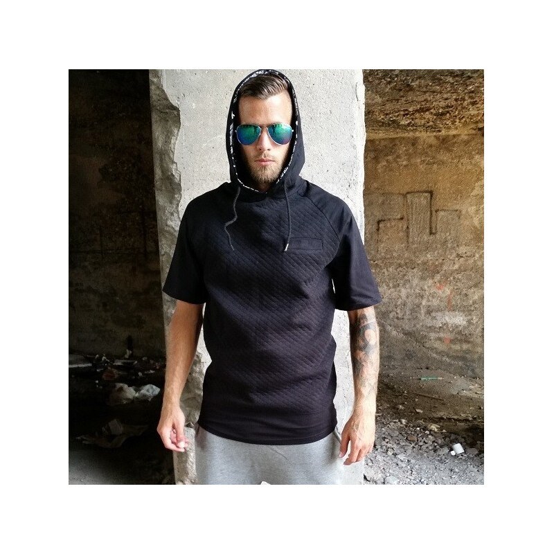 DNGRS Hrubší prodloužené pánské tričko s kapucí, Barva černá, Velikost M