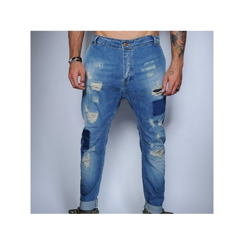 Klixs Jeans Stylové panské džíny s dírami, Barva Modrá, Velikost 48