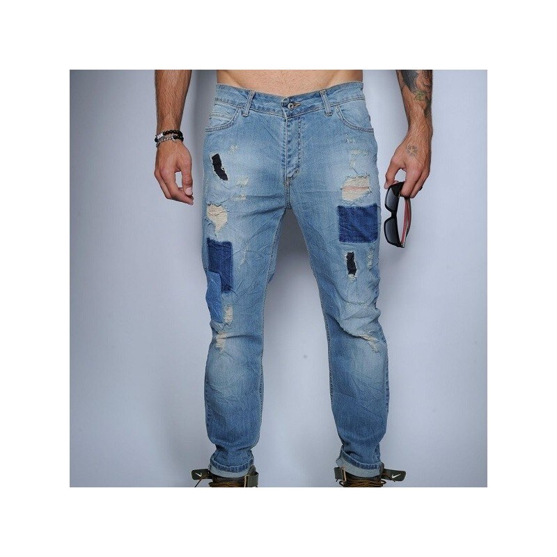 Klixs Jeans Světlé džíny se záplatami a dírami, Barva Modrá, Velikost 46