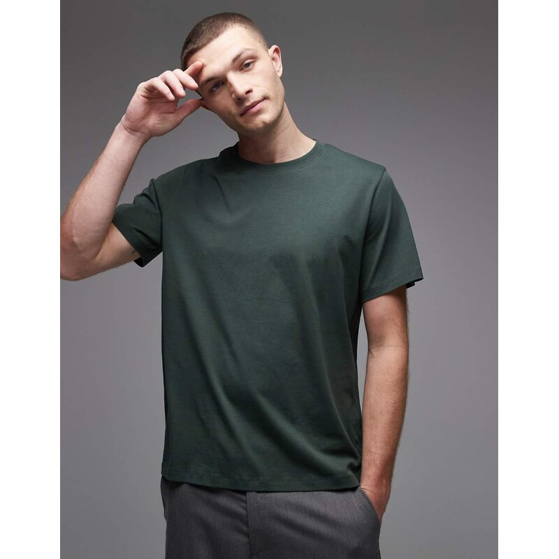 Selected 100% cotton regular fit t-shirt in dark green