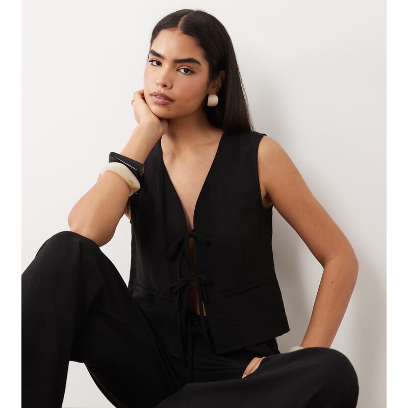 Kaiia exclusive tie front waistcoat top with linen co-ord in