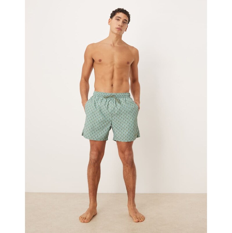 Calvin Klein Monogram print drawstring swim shorts in agua blue