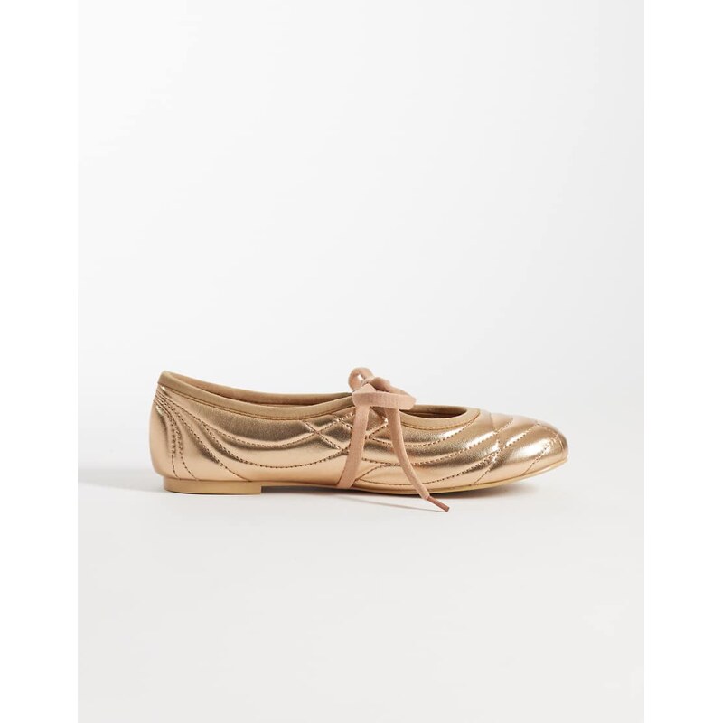 JW PEI Erika topstitching lace up ballet flats in gold-Neutral