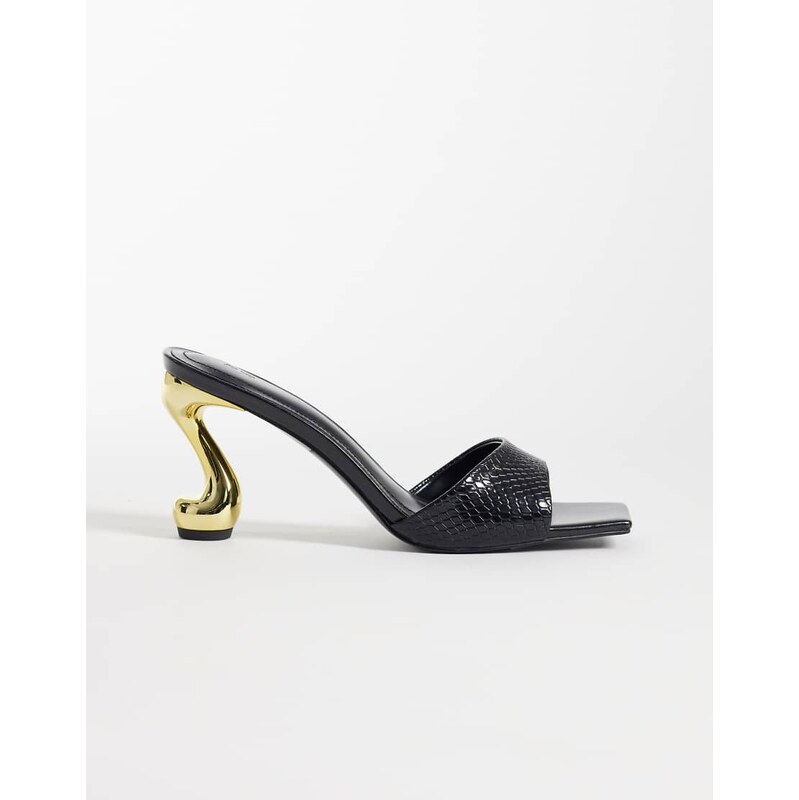 JW PEI Hannah faux snakeskin heel mules in black