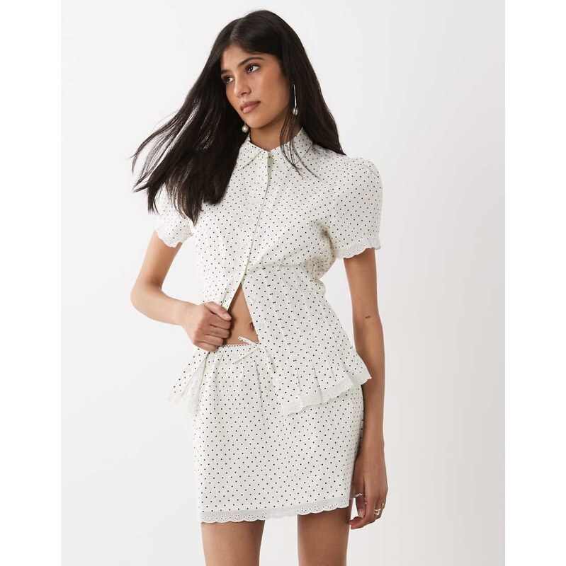 WeWoreWhat pull on mini skirt in white polka dot