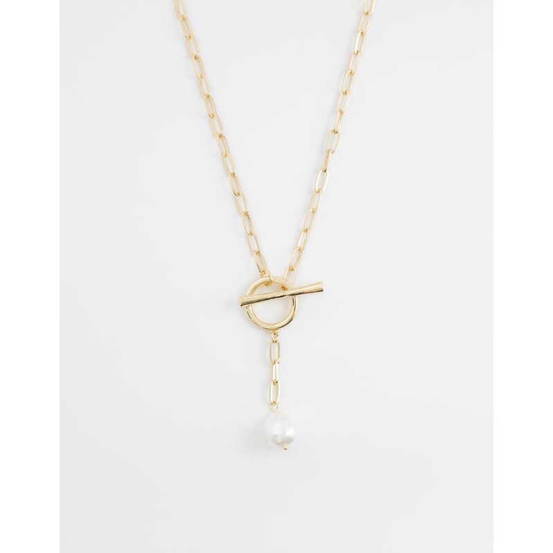 ASOS DESIGN long lariat neckllace with t-bar faux freshwater