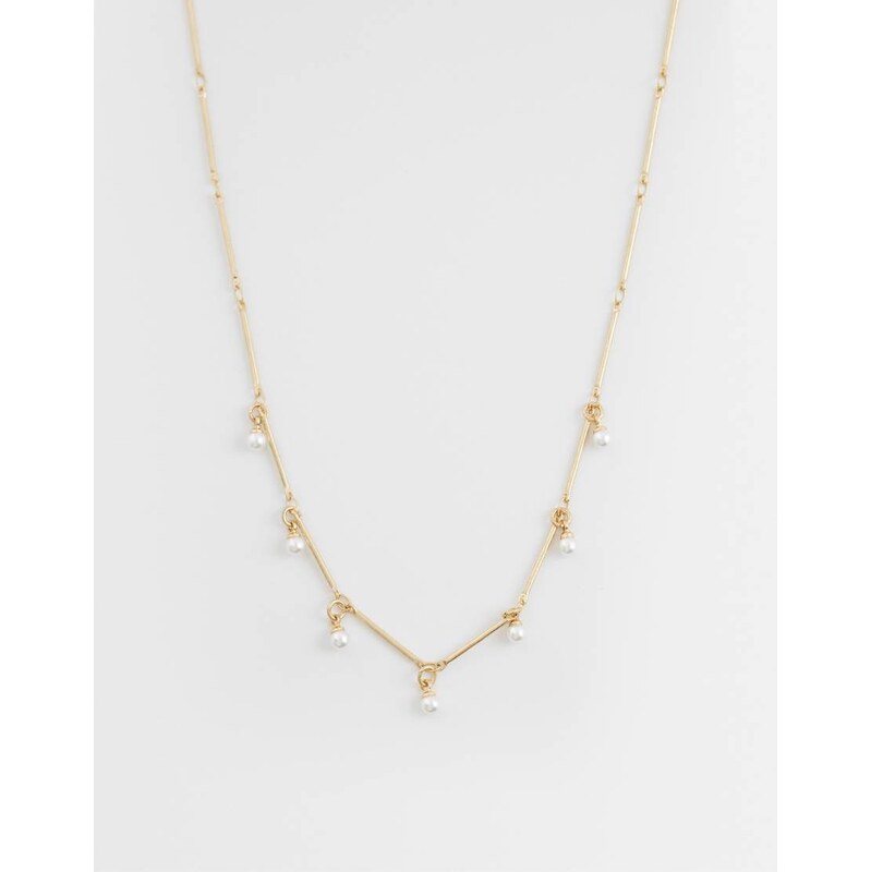 ASOS DESIGN short necklace with faux-pearl drops in gold tone