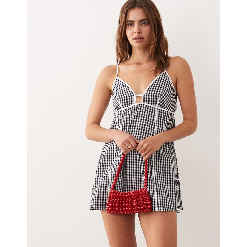 Esmee mini beach dress with contrast piping in black & white