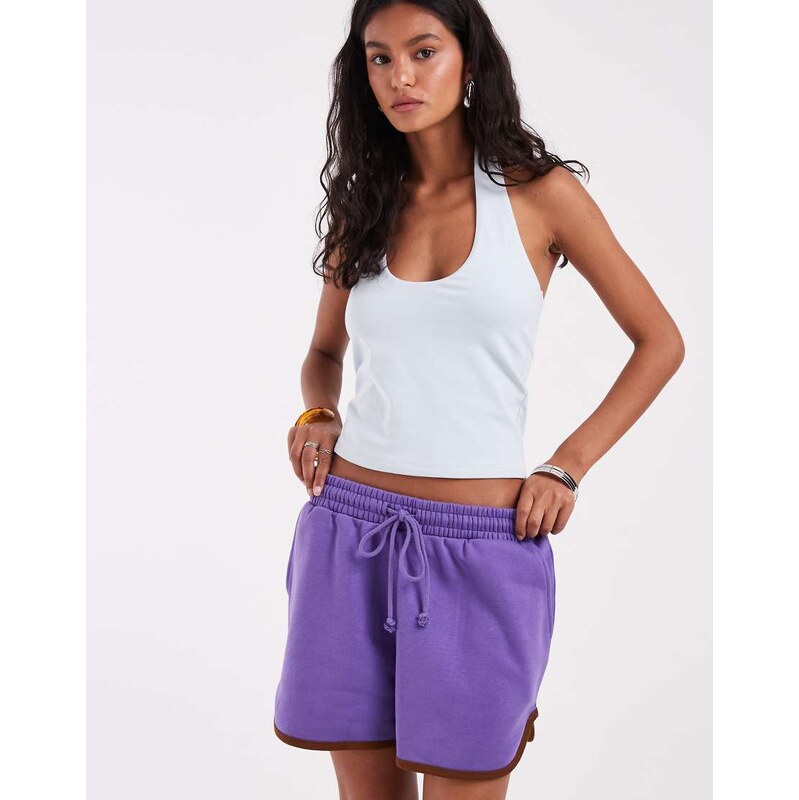 ASOS Design runner short in purple and brown detail