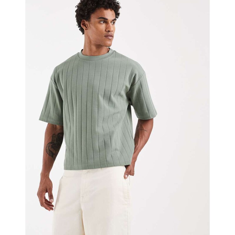 ASOS DESIGN oversized boxy t-shirt in green wide rib