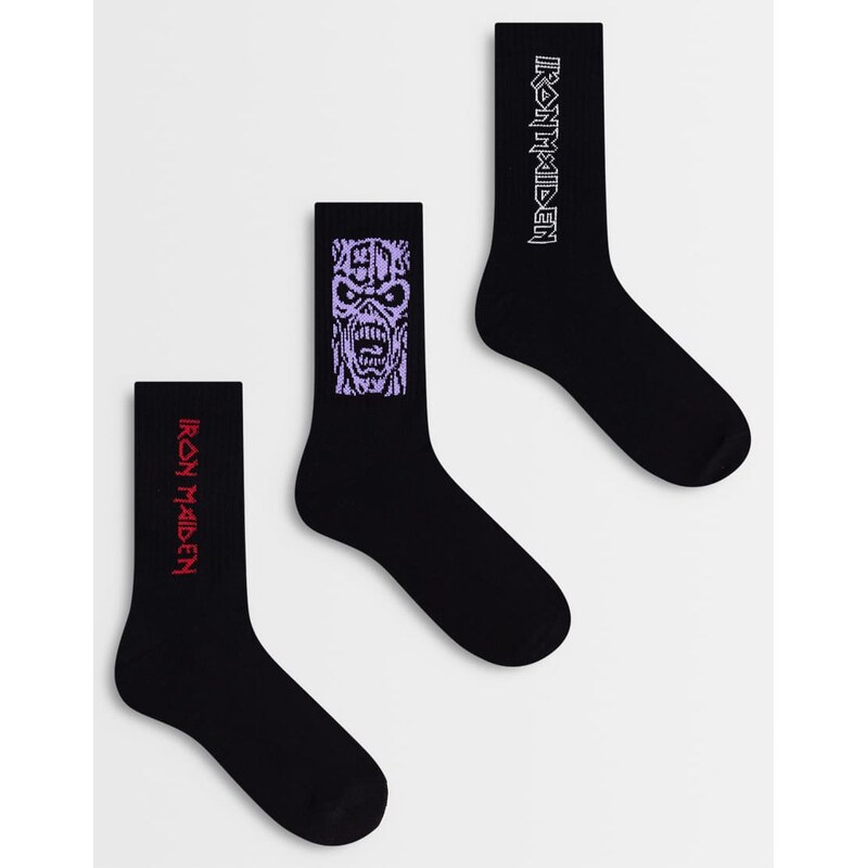ASOS DESIGN 3 pack socks with Iron Maiden graphic in mutli-Multi