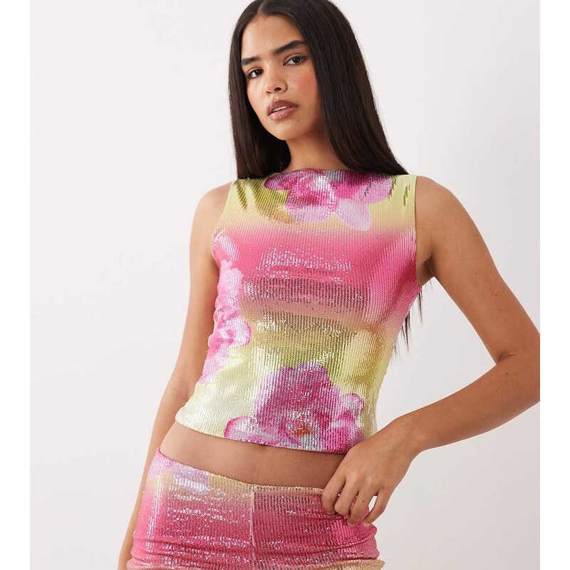 Kaiia exclusive sequin slashneck tank top co-ord in lemon and