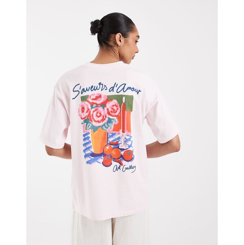 JJXX oversized t-shirt with flower backprint in pink