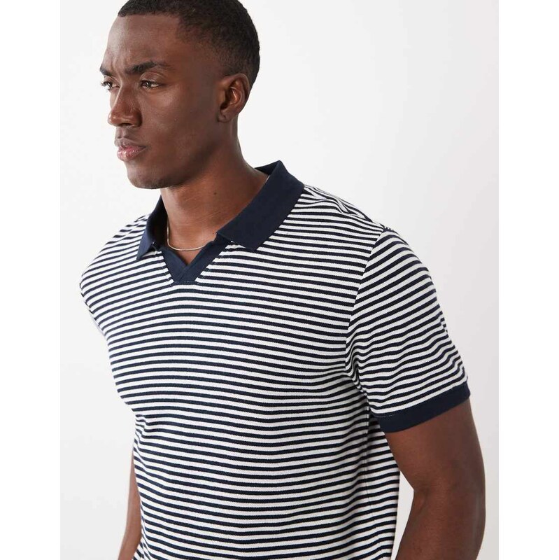 Threadbare short sleeve stripe polo shirt in navy and white