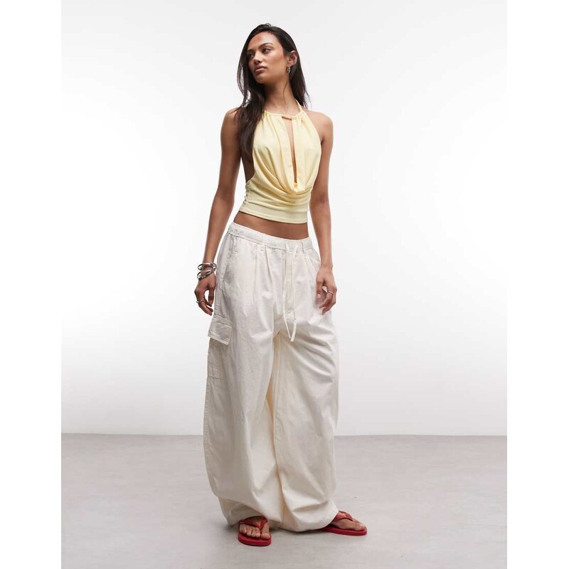 COLLUSION cowl neck halter top in lemon-Yellow