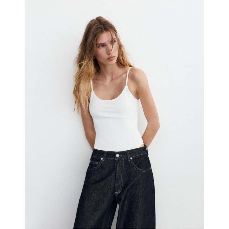 Pull&Bear Polyamide bodysuit with thin straps in white