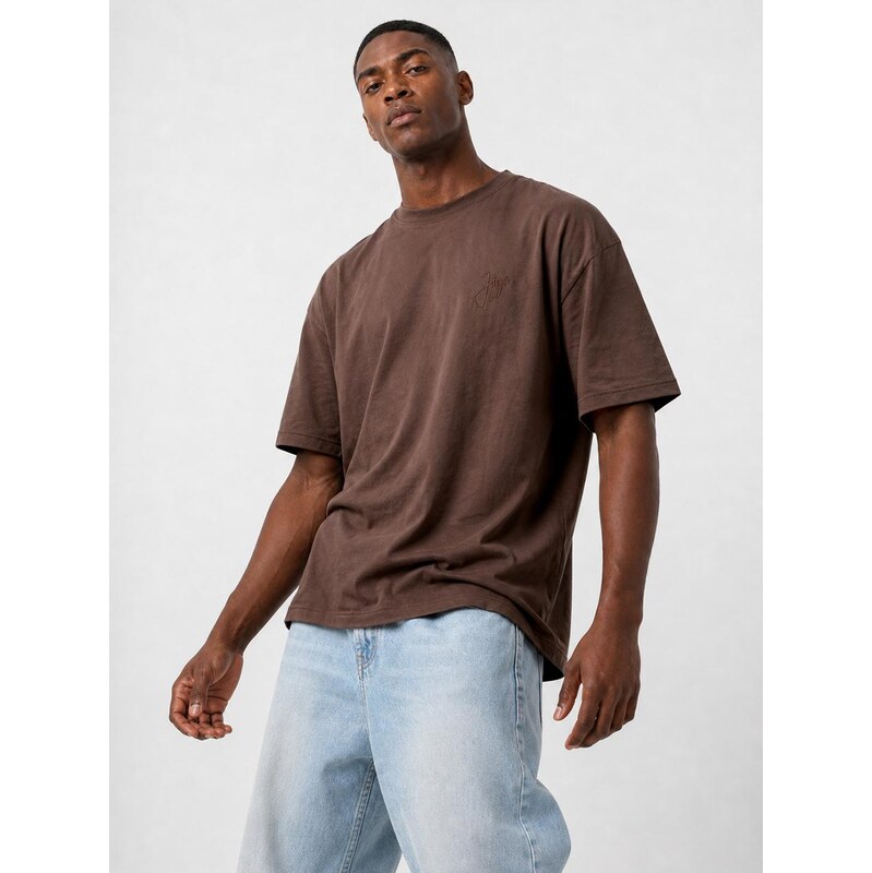 Pánské tričko oversize hnědé značka Jigga Wear velikost S štítek