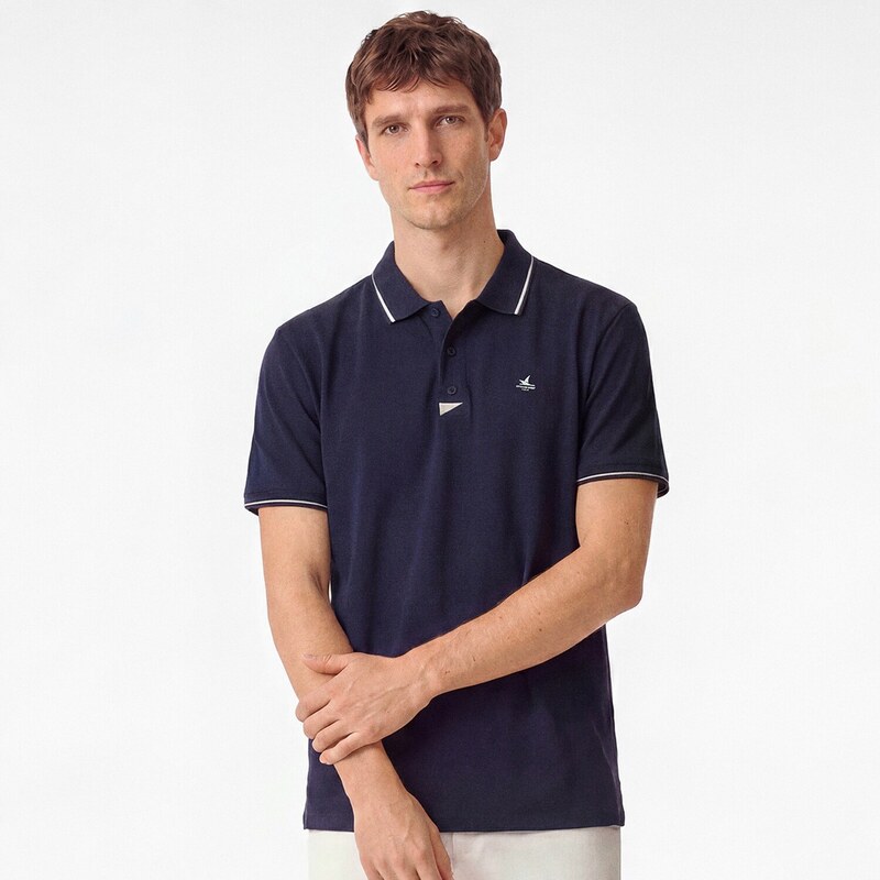 Reserved - Bavlněné polo regular fit - tmavomodrá