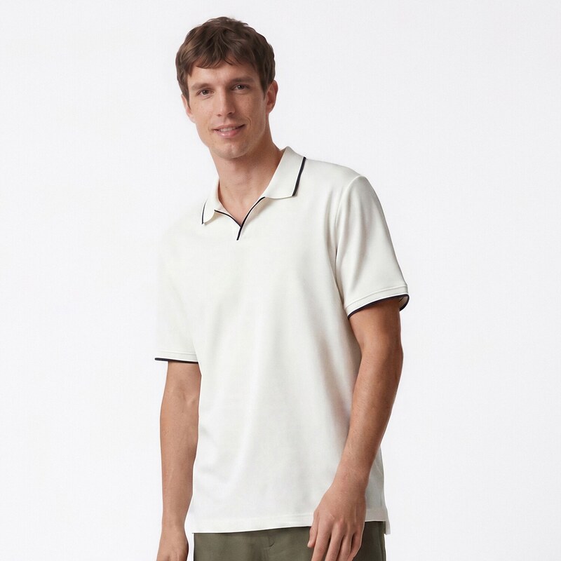 Reserved - Bavlněné polo regular fit - krémová