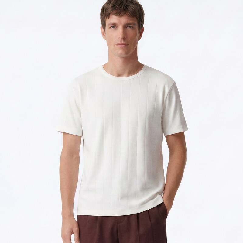 Reserved - Tričko slim fit - krémová