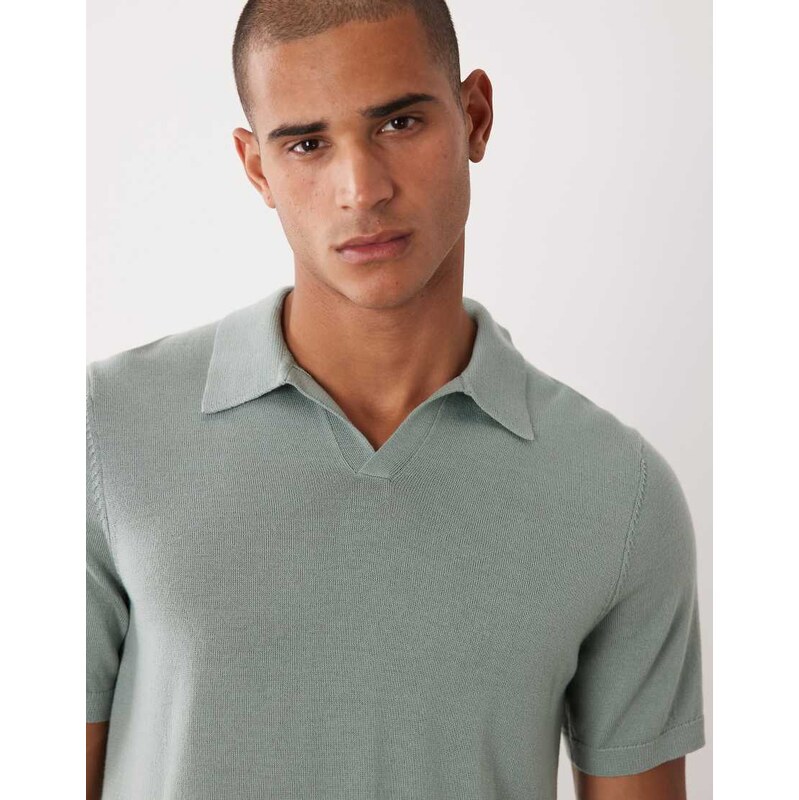 ASOS DESIGN short sleeve knitted pure merino wool notch neck polo in 115926510