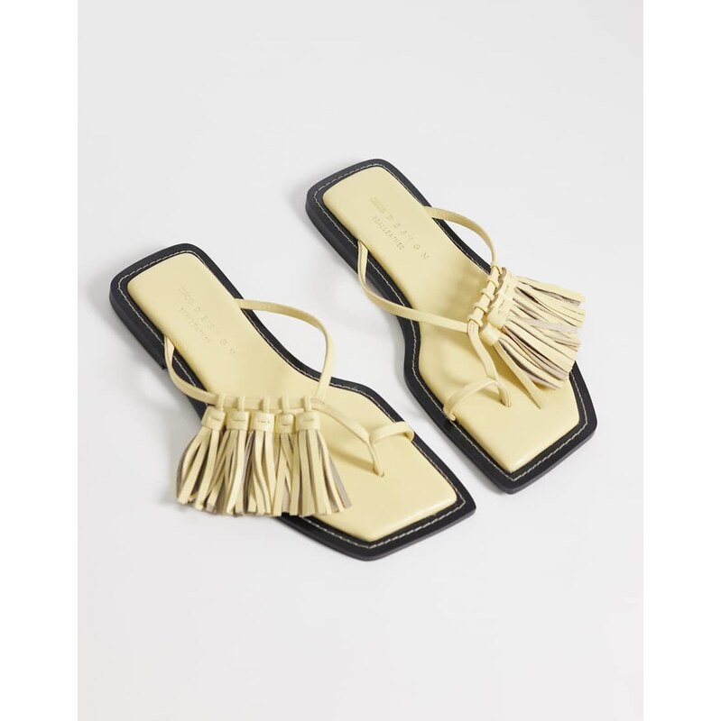 ASOS DESIGN Flit premium tassel sandals in parsnip leather