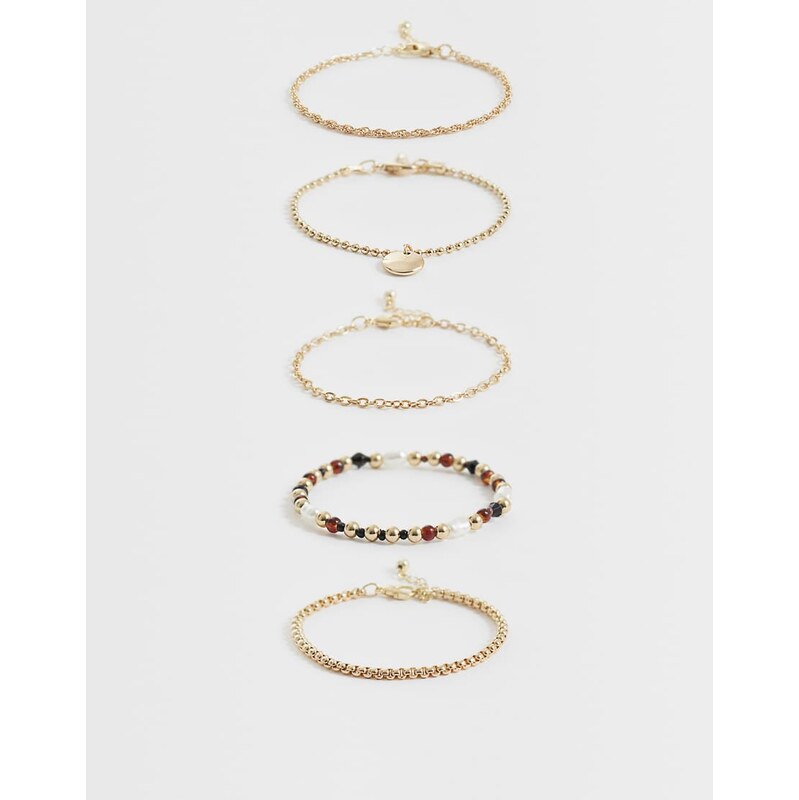 ASOS DESIGN mutlipack of mixed beaded bracelets in burgundy and