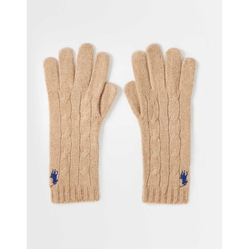 Polo Ralph Lauren cable knit gloves in camel-Neutral