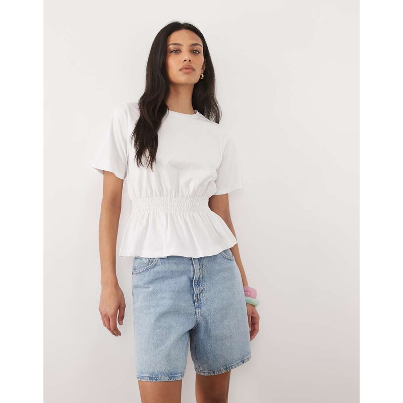 Threadbare jersey short sleeve peplum top in white