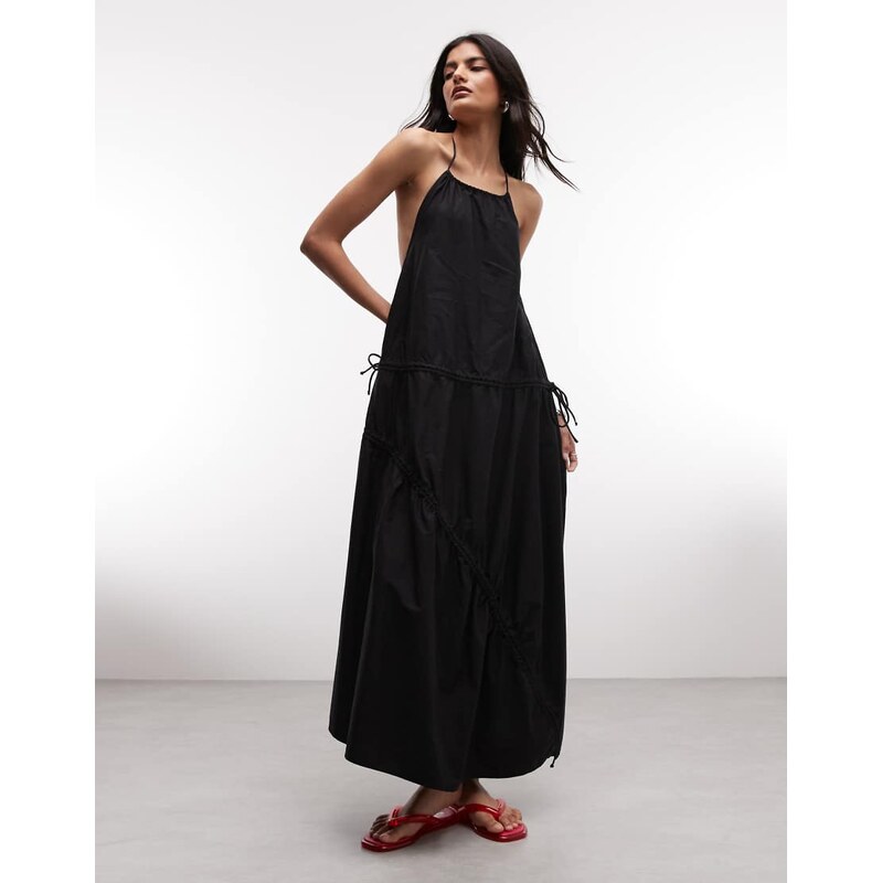COLLUSION high neck channel detail maxi dress in black