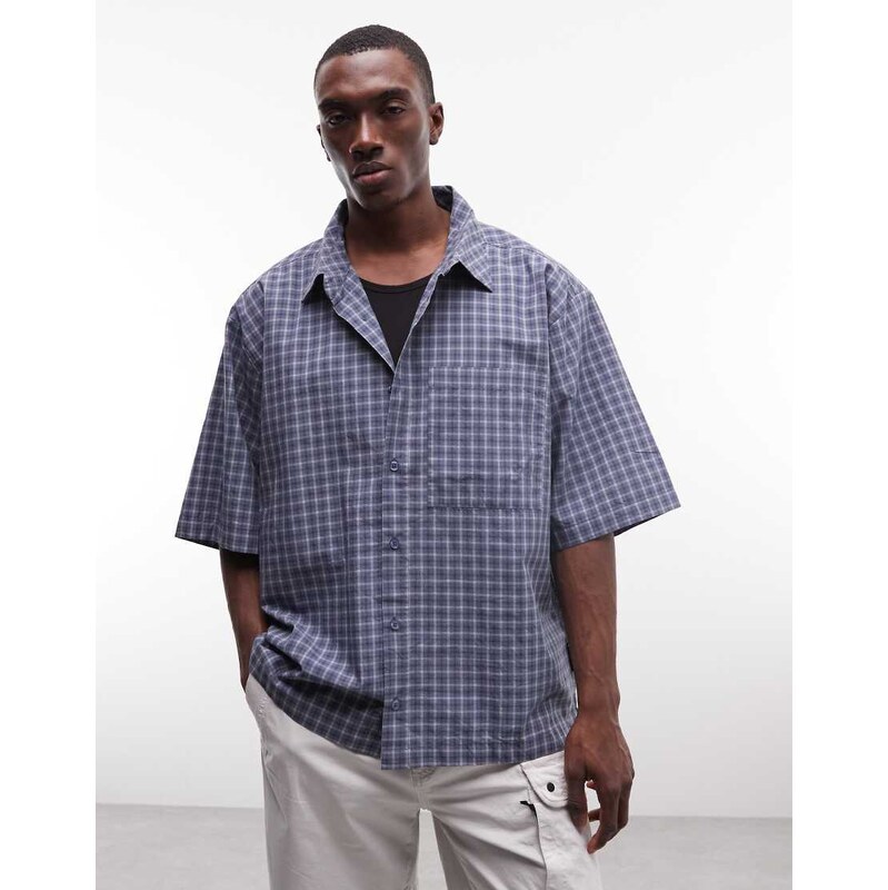 COLLUSION oversized short sleeve shirt in blue check